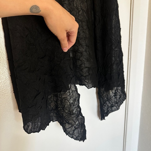 Eileen Fisher Black Crinkled Sheer Short Sleeve Open Cardigan Size S lightweight - Picture 10 of 10